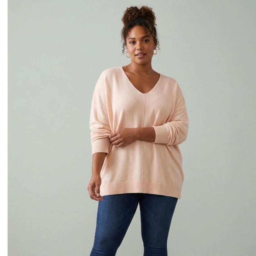 Torrid Women's Blush Pink Oversized V-Neck Drop Shoulder Sweater - Size 2 (2X)
